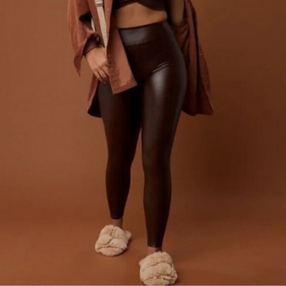 Nwt Aerie Offline Real Luxe Faux Leather High Waisted Leggings - Cocoa Size XL - Picture 7 of 14